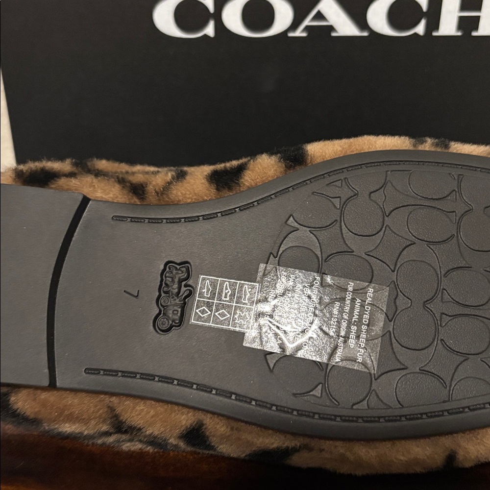 Coach Brown and Black Logo Fuzzy Slip-On Mules - Picture 6 of 7